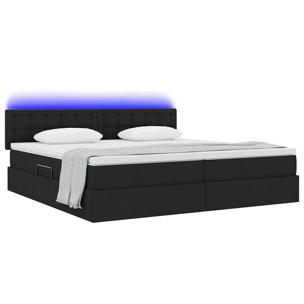 vidaXL Lit avec rangement et LED avec matelas Noir 200 x 200 cm tissu