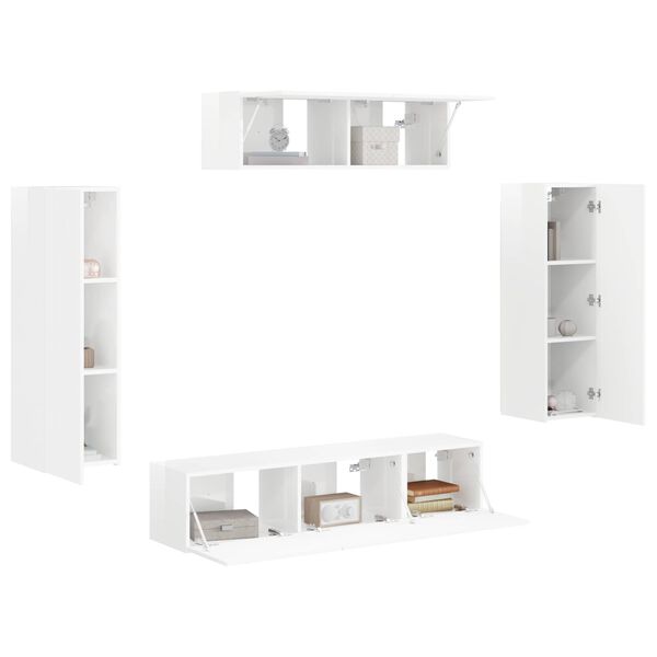 vidaXL Meuble TV 5 pcs Blanc brillant