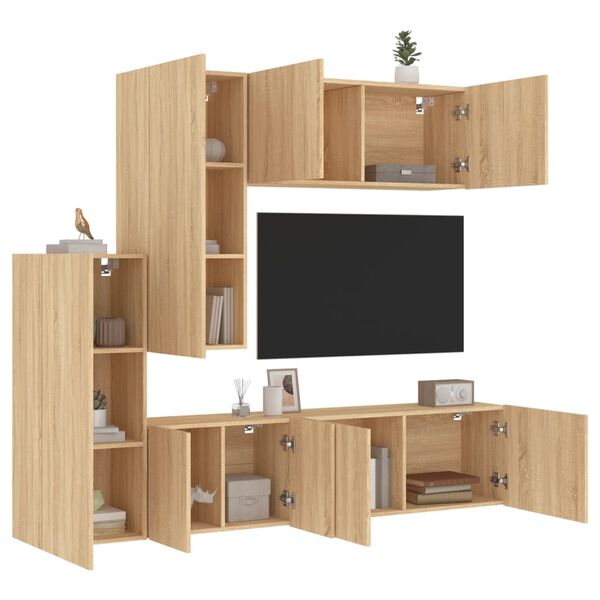 vidaXL Unit&eacute;s murales TV 5 pcs ch&ecirc;ne sonoma bois d'ing&eacute;nierie
