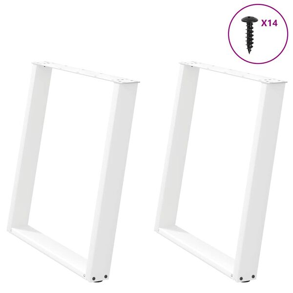 vidaXL Pieds de table &agrave; manger en U 2 pi&egrave;ces Blanc 80 x (72-73) cm Acier