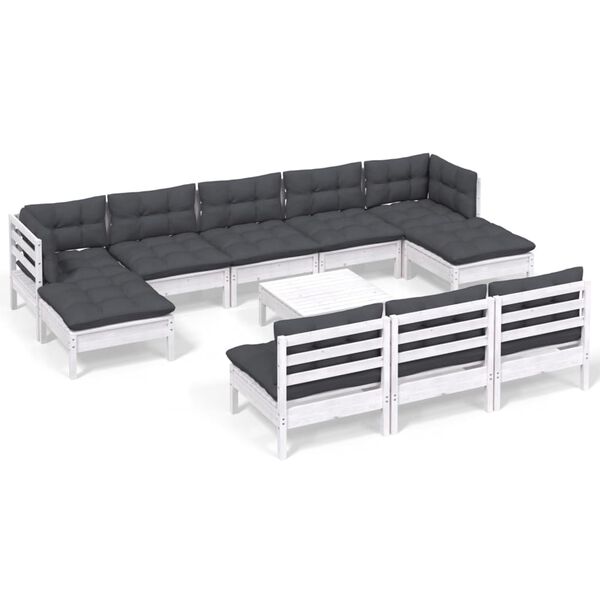 vidaXL Salon de jardin 11 pcs avec coussins blanc bois de pin