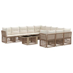 vidaXL Ensemble de canap&eacute; de jardin 12 pc Beige polyrotin