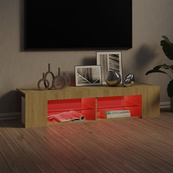 vidaXL Meuble TV avec lumières LED chêne sonoma 135x39x30 cm
