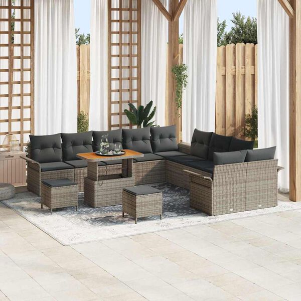 vidaXL Ensemble de canap&eacute; de jardin avec coussin 13 pcs Gris