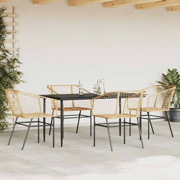 vidaXL Ensemble &agrave; manger jardin 5pcs marron poly rotin verre