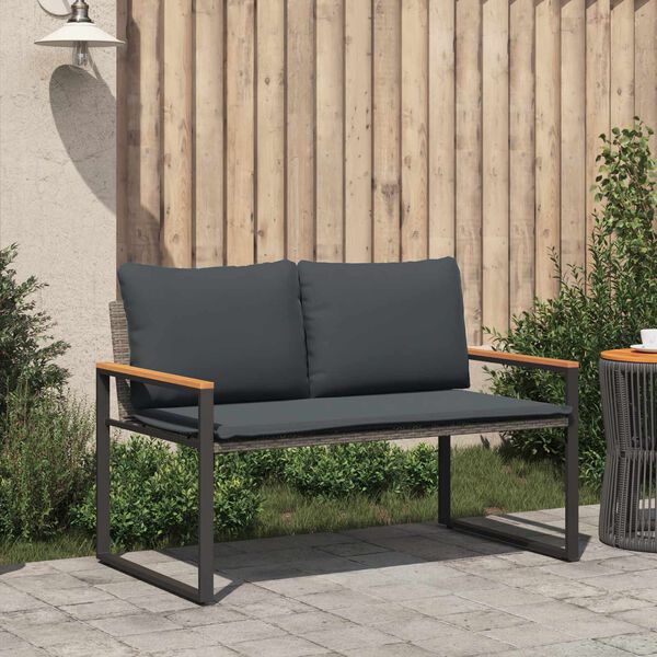 vidaXL banc avec coussin Gris et Gris fonc&eacute; 115 x 65 x 72 cm Rotin
