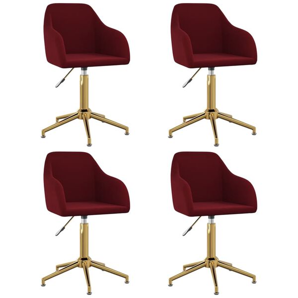 vidaXL Chaises &agrave; manger pivotantes lot de 4 rouge bordeaux velours