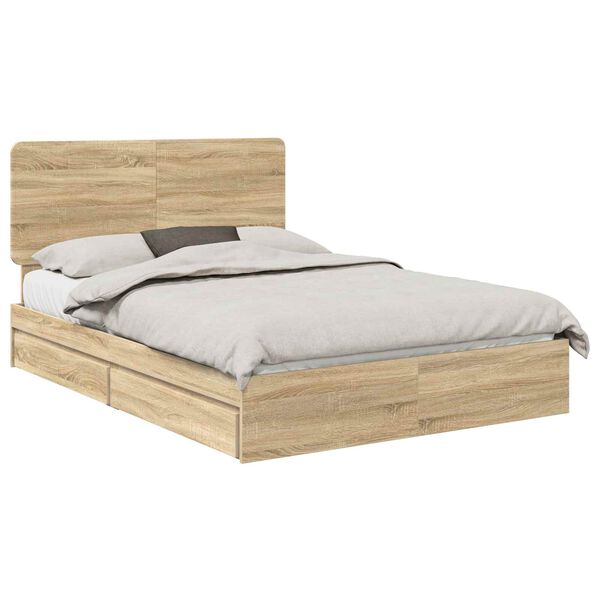 vidaXL Lit de Rangement Ch&ecirc;ne Sonoma 140 x 190 cm Bois d'ing&eacute;nierie