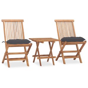 vidaXL Ensemble &agrave; manger d'ext&eacute;rieur pliable avec coussin 3 pcs Teck