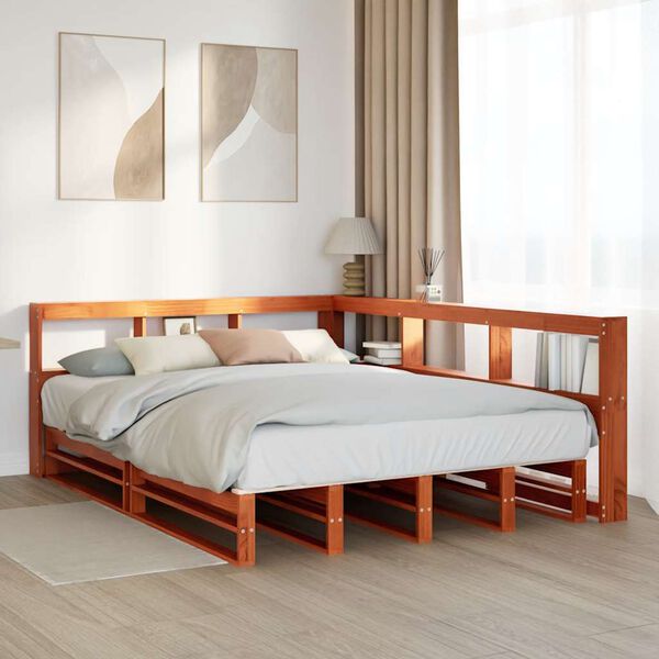vidaXL Lit biblioth&egrave;que sans matelas cire marron 150x200 cm pin massif