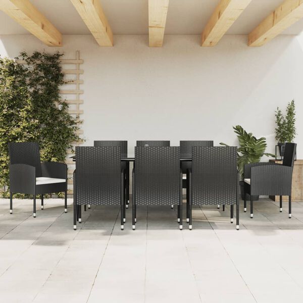 vidaXL Ensemble &agrave; manger de jardin 9 pcs noir r&eacute;sine tress&eacute;e et acier