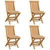 vidaXL Chaises pliantes avec coussins beiges, 4 pi&egrave;ces, en teck massif