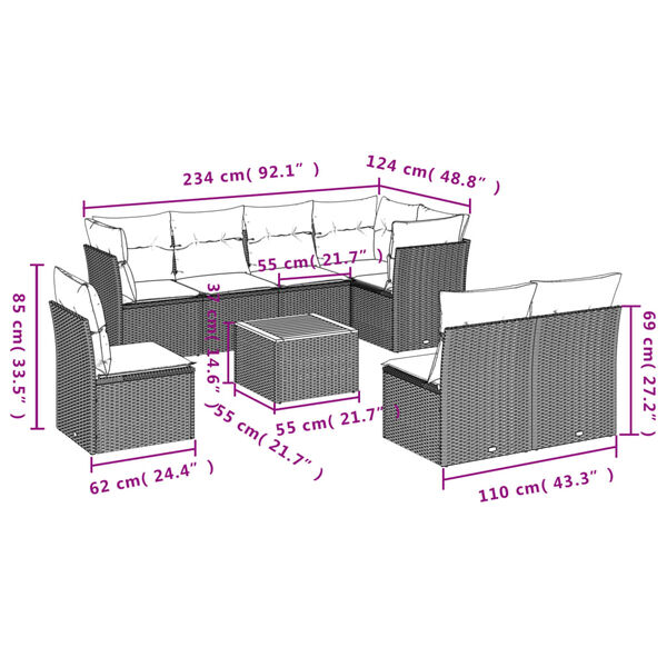 vidaXL Salon de jardin avec coussins 9 pcs beige r&eacute;sine tress&eacute;e