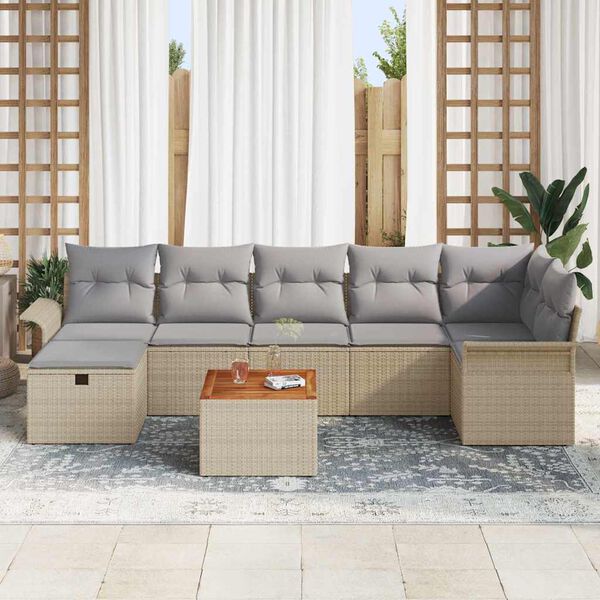 vidaXL Ensemble de canap&eacute; de jardin 8 pcs Beige polyrotin