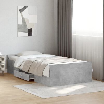 vidaXL Cadre de lit avec tiroirs sans matelas gris béton 75x190 cm