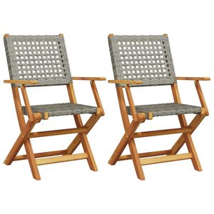 vidaXL Chaises pliantes 2 pi&egrave;ces en bois massif d'acacia gris et polyrotin