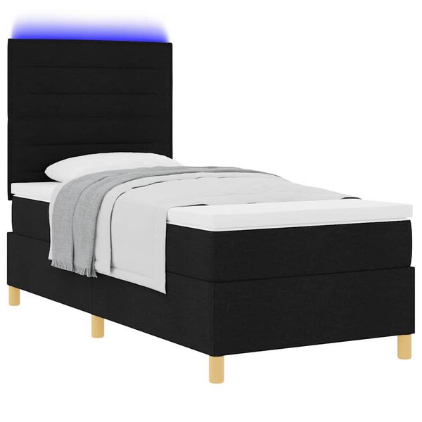 vidaXL Lit &agrave; ressort LED avec matelas Noir 90 x 190 cm tissu