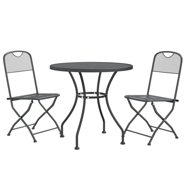 vidaXL Ensemble &agrave; manger de jardin 3 pcs Maille M&eacute;tal Anthracite
