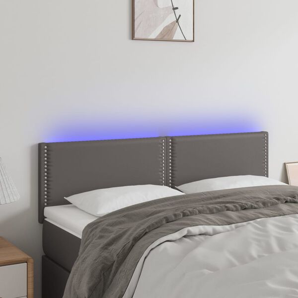 vidaXL T&ecirc;te de lit &agrave; LED Gris 144x5x78/88 cm Similicuir