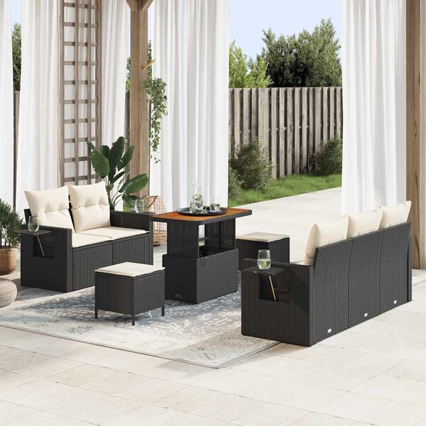 vidaXL Ensemble de canap&eacute; de jardin avec coussin 8 pcs Noir et cr&egrave;me