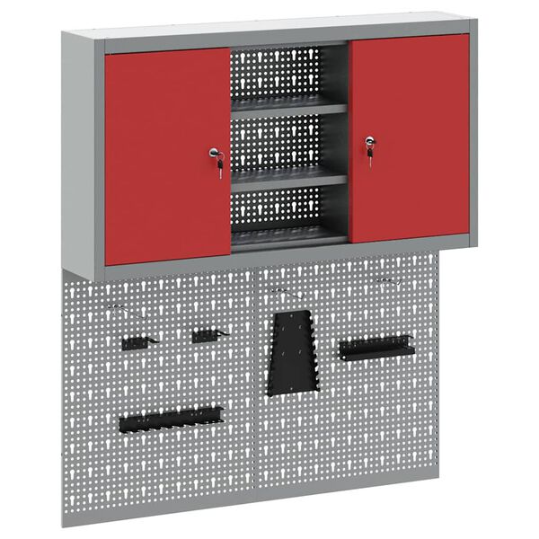 vidaXL Set de Cabinet d'Outils et Pegboard avec &eacute;tag&egrave;re 3 pcs Rouge