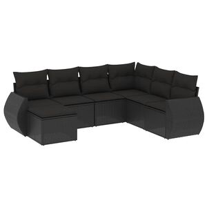 vidaXL Salon de jardin 7 pcs avec coussins noir r&eacute;sine tress&eacute;e