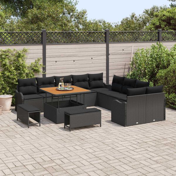 vidaXL Ensemble de canap&eacute; de jardin avec coussin 13 pcs Noir