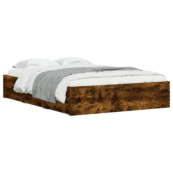 vidaXL Cadre de lit avec tiroirs sans matelas ch&ecirc;ne fum&eacute; 135x190 cm