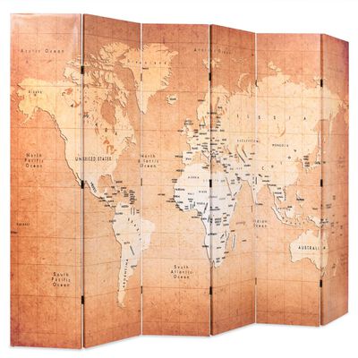 vidaXL Cloison de séparation pliable 228 x 170 cm Carte du monde Jaune