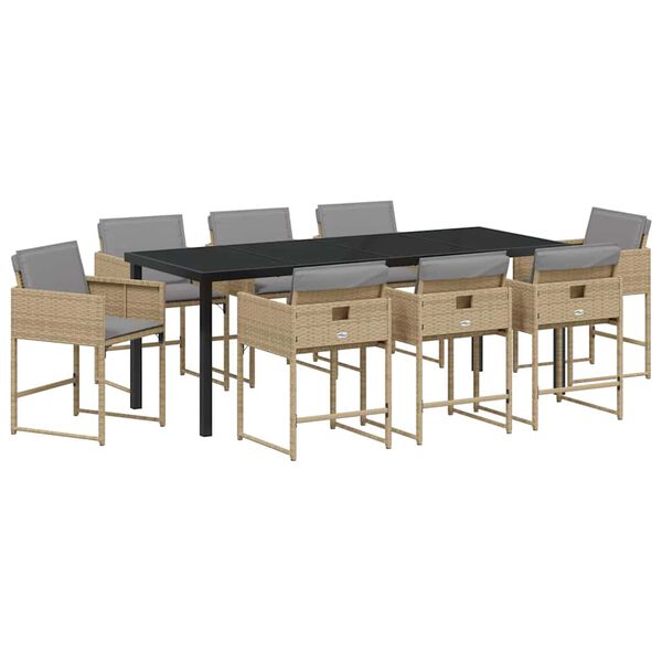 vidaXL Ensemble de salle &agrave; manger pour jardin 9 pcs Beige polyrotin