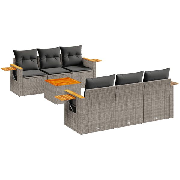 vidaXL Salon de jardin avec coussins 7 pcs gris r&eacute;sine tress&eacute;e