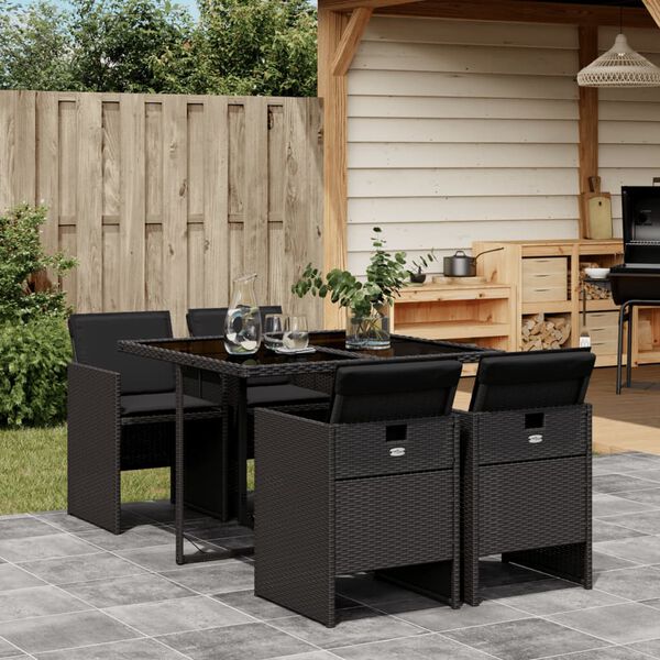 vidaXL Ensemble &agrave; manger de jardin coussins 5pcs Noir R&eacute;sine tress&eacute;e