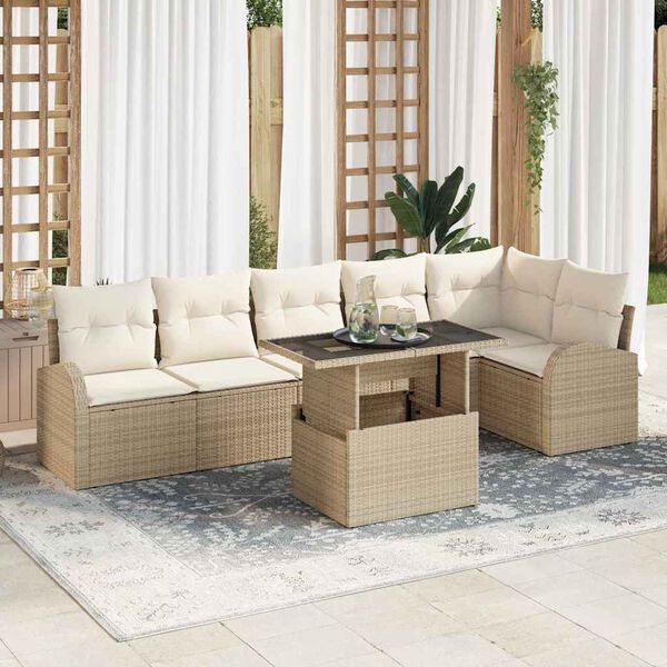 vidaXL Ensemble de canap&eacute; de jardin 7 pcs Beige Poly rotin