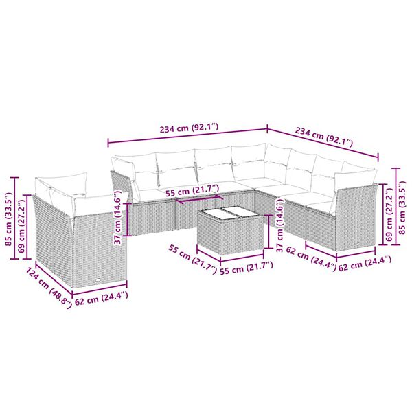 vidaXL Salon de jardin avec coussins 10 pcs gris clair r&eacute;sine tress&eacute;e