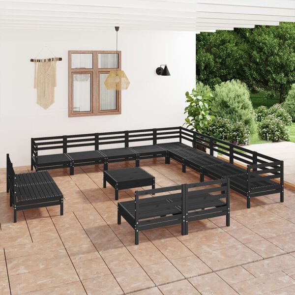 vidaXL Salon de jardin 14 pcs Bois de pin massif Noir