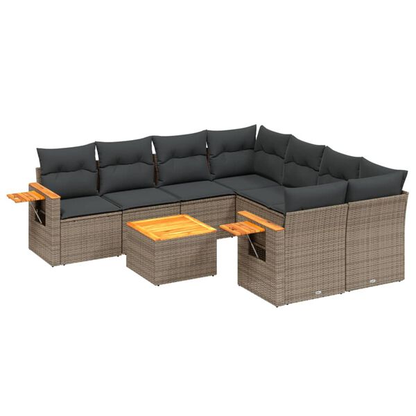 vidaXL Salon de jardin 9 pcs avec coussins gris r&eacute;sine tress&eacute;e