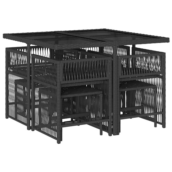 vidaXL Ensemble &agrave; manger de jardin 9pcs coussins noir r&eacute;sine tress&eacute;e