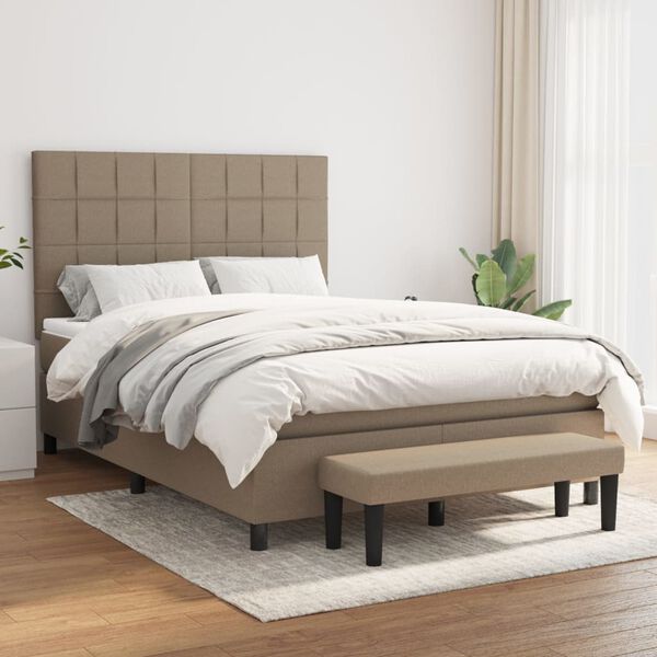 vidaXL Sommier &agrave; lattes de lit avec matelas Taupe 140x190 cm Tissu