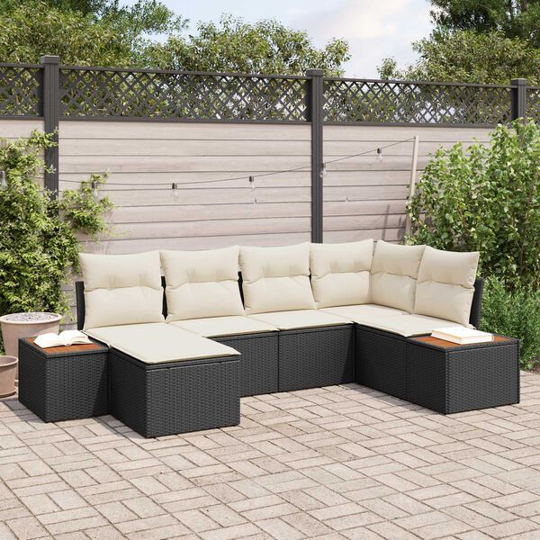 vidaXL Ensemble de canap&eacute; de jardin 6 pcs Noir et Cr&egrave;me Poly Rattan