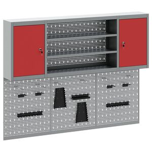 vidaXL Ensemble d'armoires &agrave; outils avec &eacute;tag&egrave;re 6 pi&egrave;ces Rouge