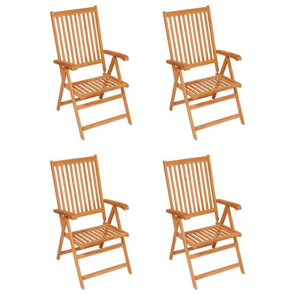 vidaXL Chaises de jardin lot de 4 coussins &agrave; carreaux gris Teck solide