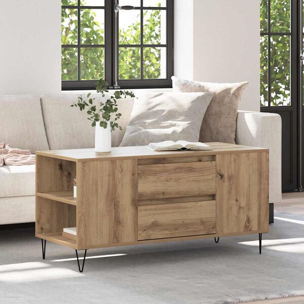 vidaXL Table basse avec tiroir Ch&ecirc;ne artisanal 102 x 44,5 x 50 cm