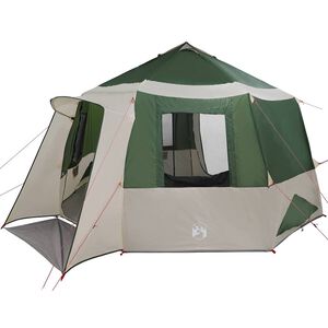 vidaXL Tente de cabane 12 personnes 10 personne Vert et blanc