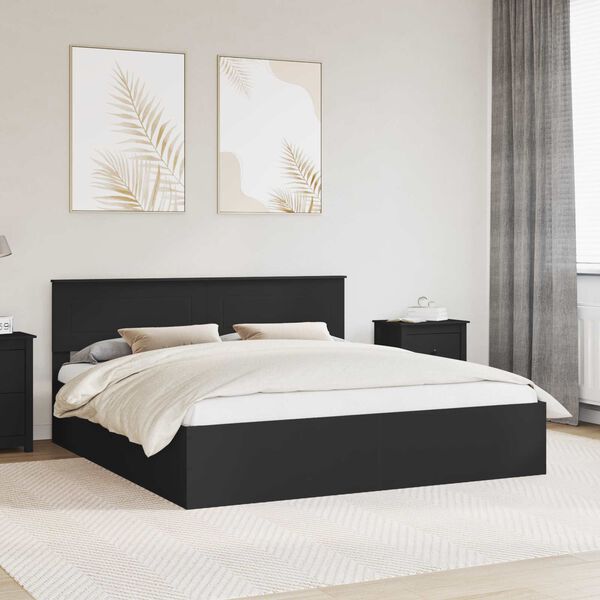 vidaXL Cadre de lit Noir 200 x 200 cm Bois d'ing&eacute;nierie