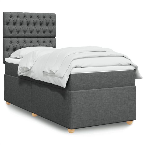 vidaXL Sommier &agrave; lattes de lit avec matelas Gris fonc&eacute; 100x200cm Tissu