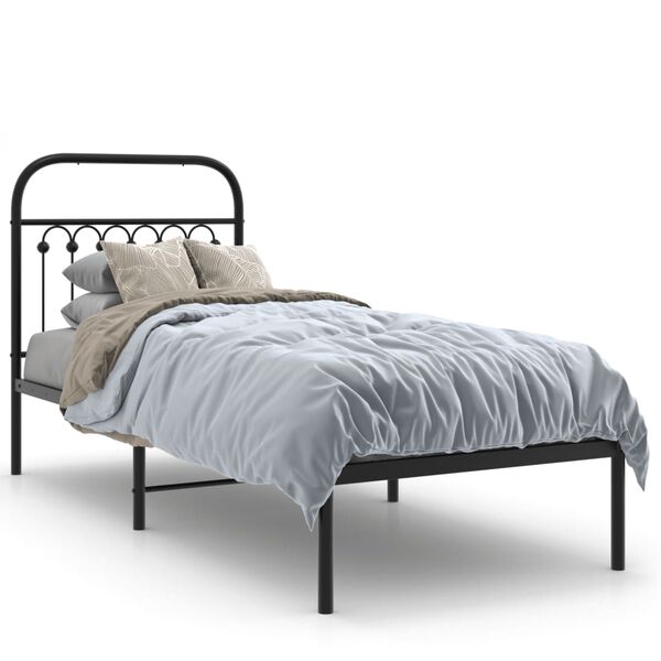 vidaXL Cadre de lit métal sans matelas avec tête de lit noir 80x200 cm