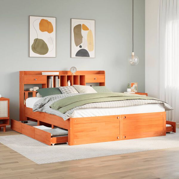 vidaXL Lit biblioth&egrave;que sans matelas cire marron 200x200 cm pin massif