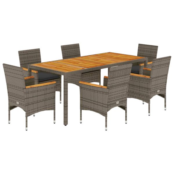 vidaXL Ensemble &agrave; manger de jardin et coussins 7 pcs gris rotin acacia