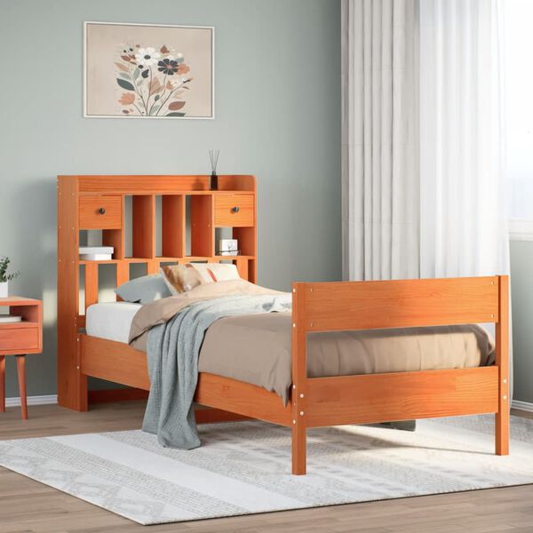 vidaXL Lit biblioth&egrave;que sans matelas cire marron 100x200 cm pin massif