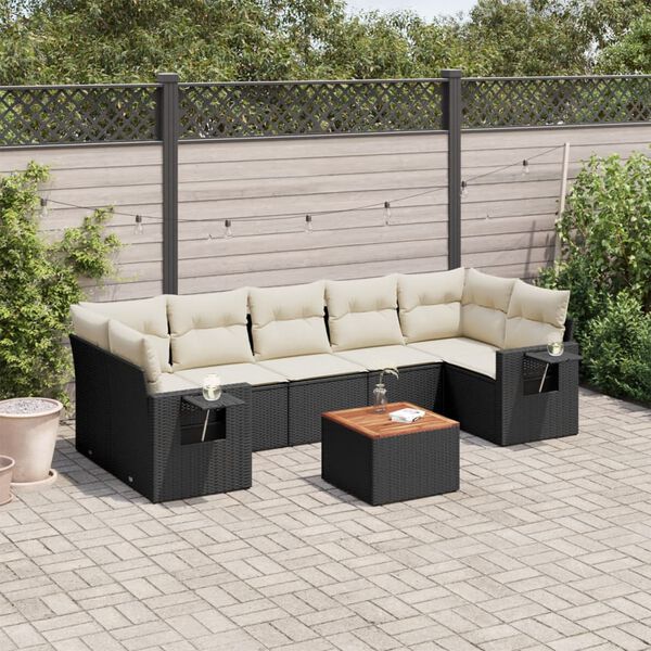 vidaXL Salon de jardin 8 pcs avec coussins noir r&eacute;sine tress&eacute;e